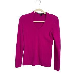 McDuff Womens XS 100% Cashmere Fuschia V-Neck Sweater Soft #1038
